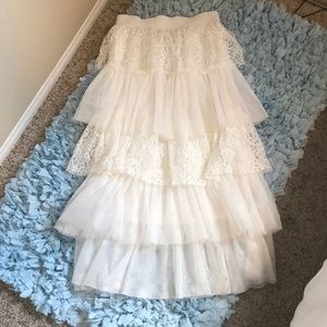 White Lace Midi Ruffle Skirt